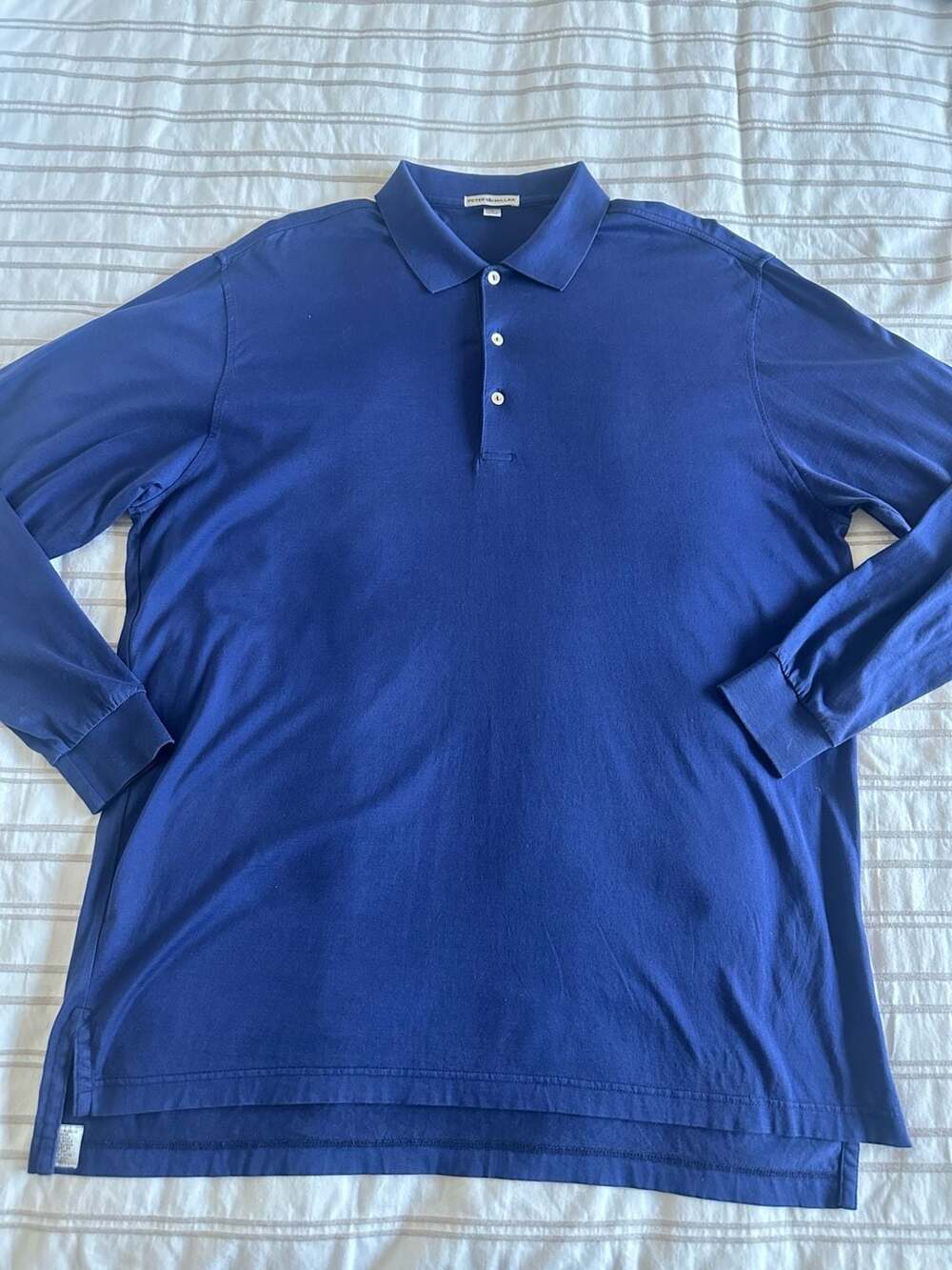 Peter Millar Men's Blue 100% Cotton Long Sleeve Three-Button Polo Shirt Size XL